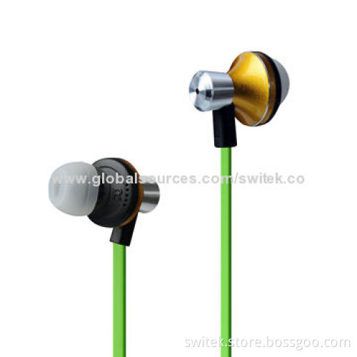 Metal In-ear Earphones for Mobile Phones, Super Bass, 13mm Driver Unit, Various Colors, Flat Cable